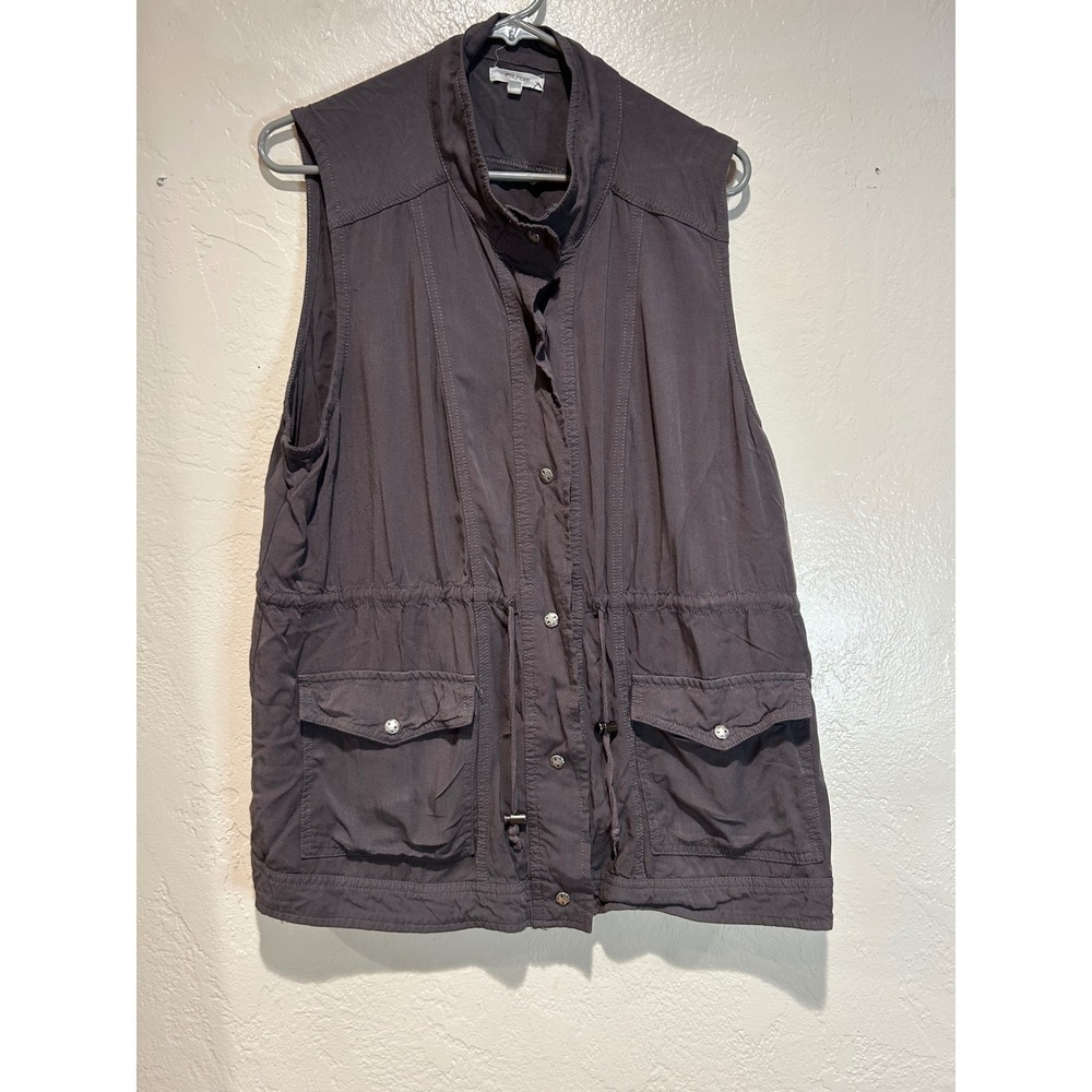 Maurices Womens XXL Dark Gray Rayon Utility Vest Snap Front Drawstring Waist